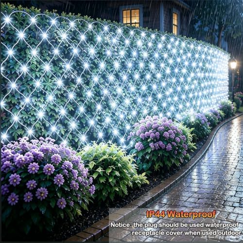 Lovelite 510LED Christmas Net Lights, 28ft x 5ft Net Lights Outdoor 8 Modes, Waterproof Connectable String Lights Green Wire Plug in for Xmas Tree Bushes Garden Holiday Party Decor - Cool White