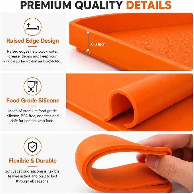 Silicone Griddle Mat for 22 Inch & 36 Inch Flat Top Grill for Cuisinart Four Burner Gas Griddle 2023-Present, Reusable Food Grade Grill Cover Mat with Raised Edge,B 36-inch+ Side Tool pad