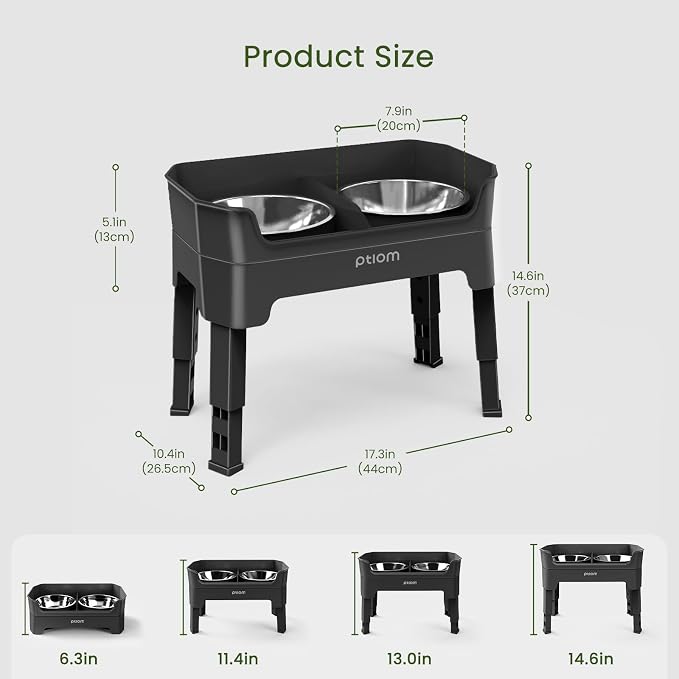 3-in-1 Elevated Dog Bowls Mess Proof Raised Slow Feeder Dog Bowls, 4 Height Adjustable Dog Bowl Stand Licking Plate with 2 56oz Stainless Steel Dog Food Bowls for Small Medium Large Dogs Pets