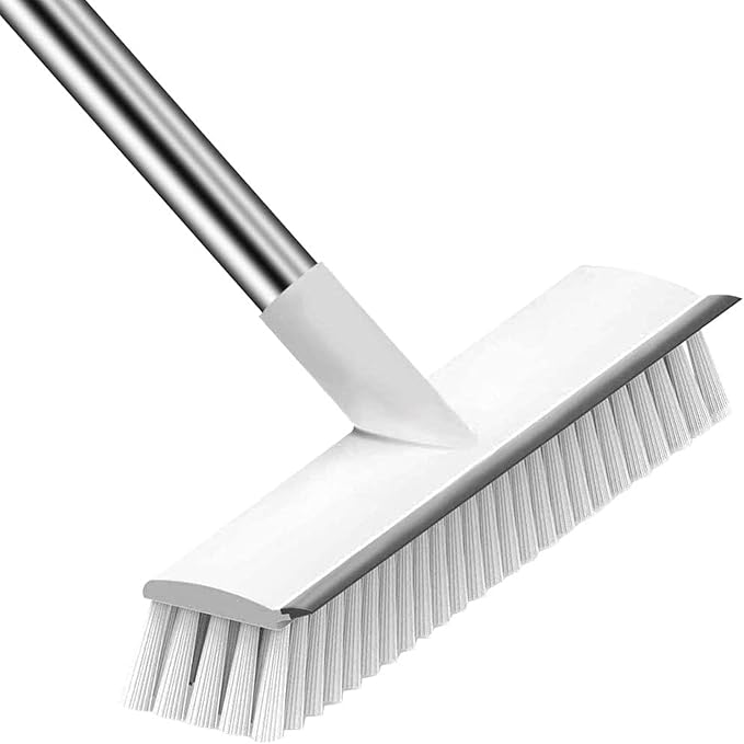 Bathroom Cleaning Brush with Wiper,Tiles Cleaning Brush Bathroom Brush with Long Handle Tile Cleaner Brush Bathroom Floor Cleaning Brush Floor Cleaner Brush Floor Scrub Brush (White Brush)