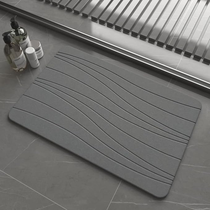 Fast Drying Stone Bath Mats for Bathroom, Non-Slip Diatomaceous Earth Bath Mat, Super Absorbent Bath Mat Stone (23.6''×15.4" Dark Gray Flow)