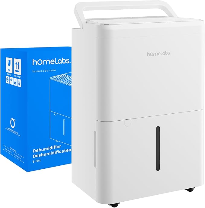 hOmeLabs Dehumidifier 1,800 Sq Ft Wi-Fi (8 Pint MAX 24 Pint at 95°F, 90% RH) for Advanced Humidity & Moisture Control, Quiet, Efficient, Auto Shut-off, Ideal for Home, Basement, Office