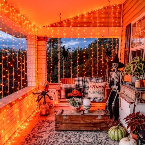 JMEXSUSS Orange Curtain Lights for Halloween, USB Plug in, 200 LED