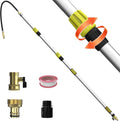 24FT Reach 8-18FT Telescopic Pole Gutter Cleaning Tools from Ground, Up to 24FT Reach, Flexible Wand, Adjustable Flow for Garden, Roof Gutters, Leaves & Debris Removal