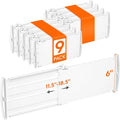 Lifewit 6" Tall 9 Pack Drawer Dividers, 11.5"-18.5" Adjustable Deep Drawer Organizer Clothes, Expandable White Plastic Separators for Dresser, Kitchen, Cabinet, Closet, Office Organization & Storage