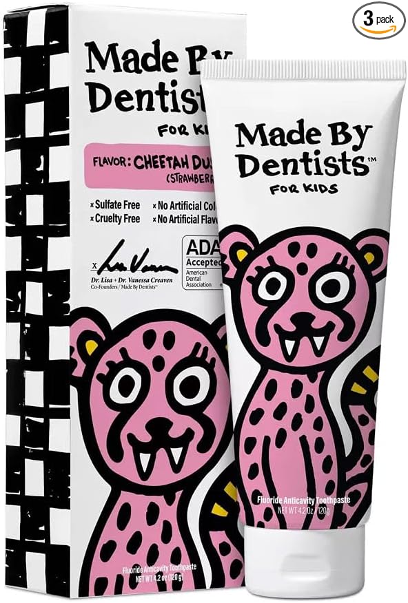 Made By Dentists - Toothpaste for Kids - Cheetah Dust (Strawberry) 3 Pack