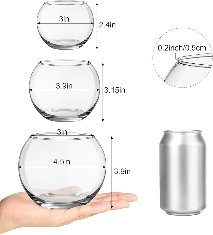 Sawysine 18 Pcs Fish Bowl Vase Bulk Round Glass Vases for Centerpieces | 4.5''Wx3.9''H, 3.9''Wx3.15''H, 3''Wx2.4''H Bubble Candle Dish for Wedding Event Table Goldfish Planter Floral DIY Home Decor