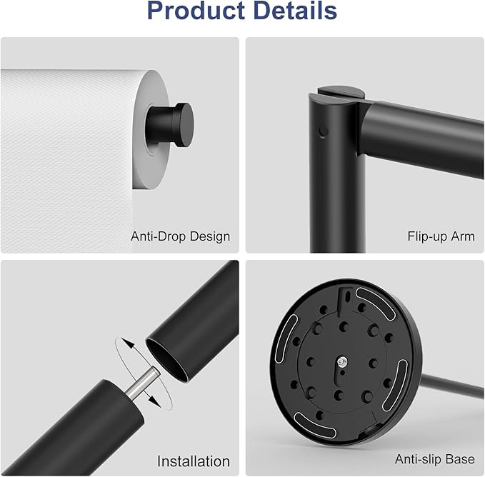 Matte Black Toilet Paper Holder Stand, 22.2" H Bathroom Free Standing Toilet Paper Roll Holder Storage Shelf for 4 Rolls, Stainless Steel Toilet Paper Holders with Non-Slip Stable Base