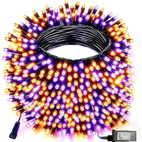 Pooqla 500 LED Orange Purple Halloween Lights Outdoor String Lights, 164 ft