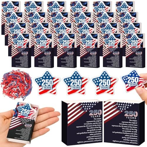 Wettarn 72 Sets 250th Anniversary America Flag Star Toys with Gift Boxes
