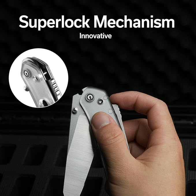 CIVIVI Vision FG Pocket Knife, 3.54" Nitro-V Reverse Tanto Blade C22036-7 | Superlock Folding Knife with Lexan Handle, Reversible Ambidextrous Clip for EDC Camping Hiking
