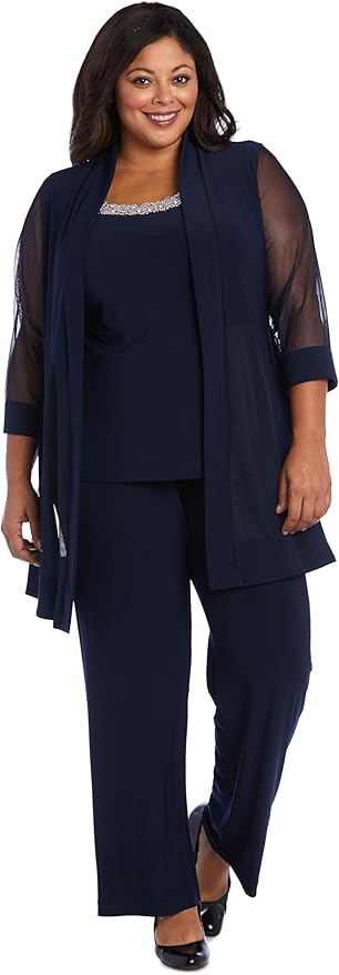R&M Richards Women's Beaded Neck 2 Piece Pant Set