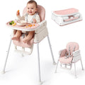 High Chair for Babies and Toddlers, 3-in-1 Convertible Baby High Chair, Built-in Leg Storage, Compact Pack-Away Design, Baby Eating Feeding Chair, Silla De Comer para Bebe, Pink
