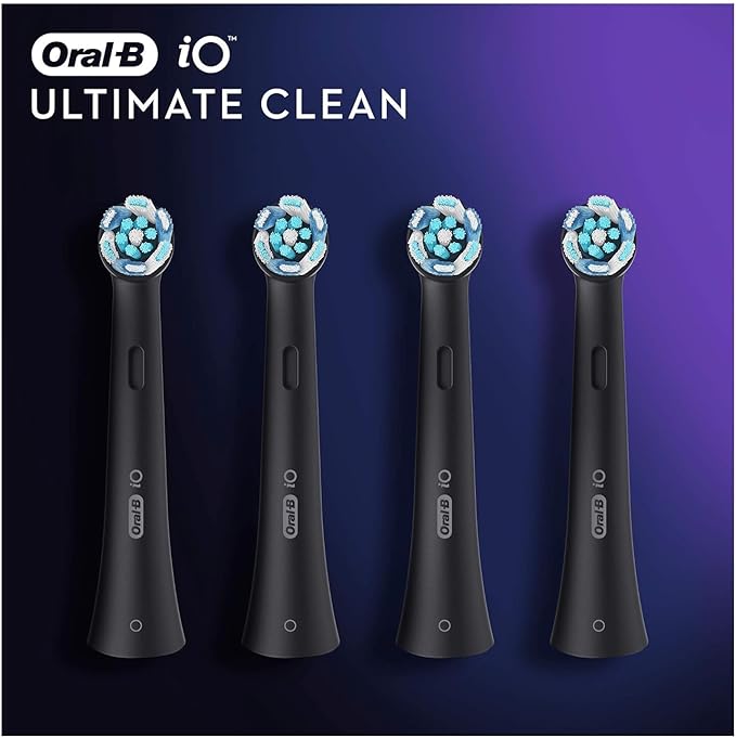 Oral-B iO Ultimate Clean Electric Toothbrush Head, Twisted & Angled Bristles for Deeper Plaque Removal, Black - 8 Pack