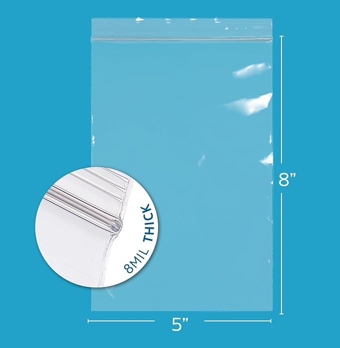 GPI - 5" x 8" Ultra Heavy-Duty Zip Bags, 8 Mil Extra-Thick Reclosable Puncture-Resistant Plastic Zipper Baggies, Resealable Poly Zip Top Bag for Construction, Tools, Screws & Sharp Objects. 500 Count