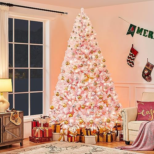 Yaheetech 9ft Pre-Lit Pink Artificial Christmas Tree with 900 Lights