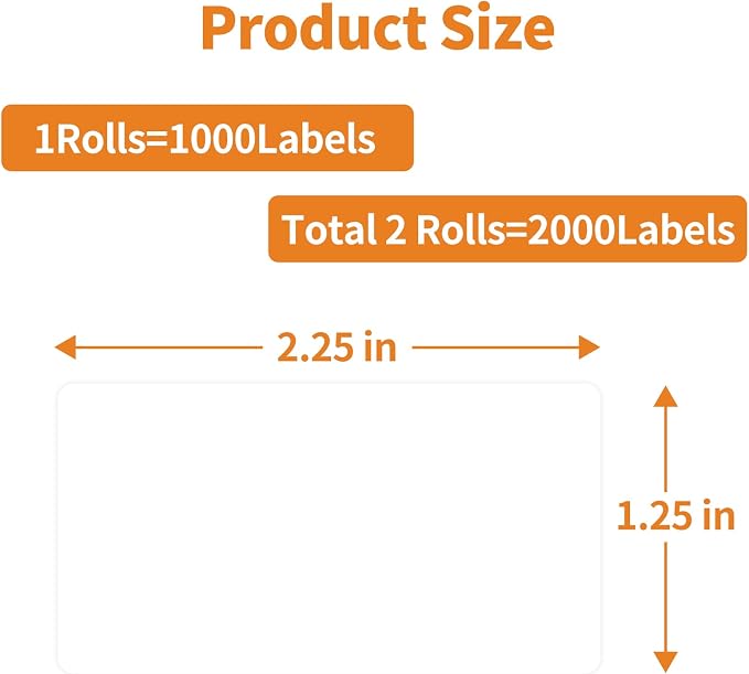 MFLABEL 2 Rolls Thermal Shipping Labels (2000 Labels) - 2.25 x 1.25 Inch Direct Thermal Perforated Stickers for FBA, Barcode, SKU, Packaging – Compatible with Zebra, Rollo, Munbyn Thermal Printers
