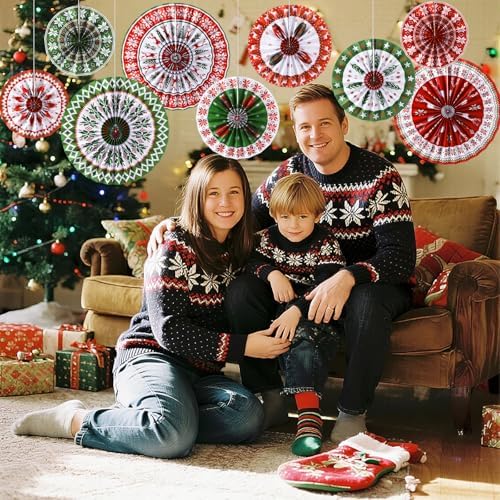 Outus 9 Pcs Christmas Hanging Decorations Paper Fans Ugly Sweater