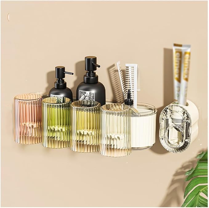 Toothbrush Rack Tooth Cup Toothbrush Shelf Rack Tooth Brushing Cup Wall Hanging Family Mouthwash Cup Toothware Hanging Rack Free Punch Washing Table Bathroom Toothbrush Holder