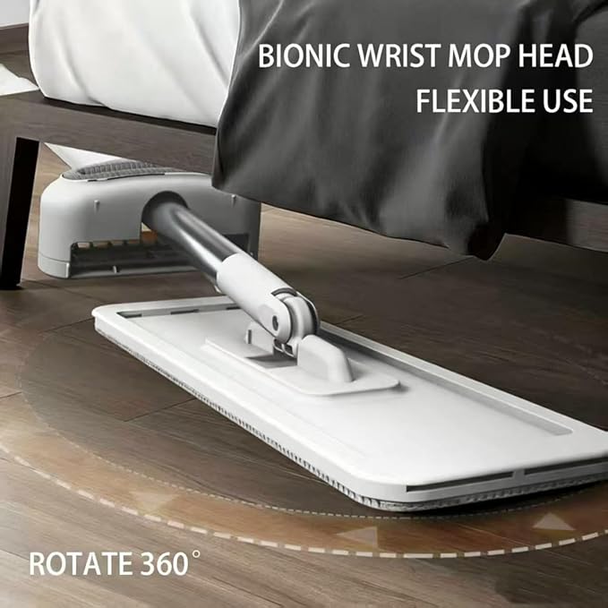 Flat Mop & Bucket Set with 6 Reusable Pads | Foldable Hands-Free, Microfiber, Wet/Dry Use, For Tile, Laminate, Wood Floors, Walls, Windows