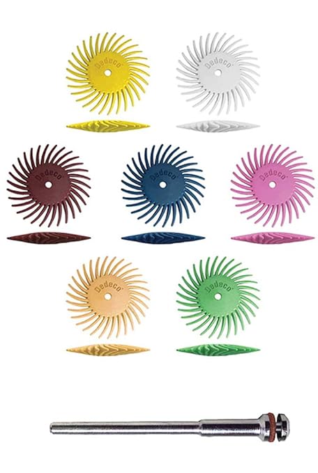 Dedeco Sunburst Radial Bristle Discs - 7/8” (22mm) Dia, TC Knife-Edge Bristle, 1/16” (1.58mm) Arbor, Cleaning and Polishing Rotary Tool Accessories, Aluminum Oxide