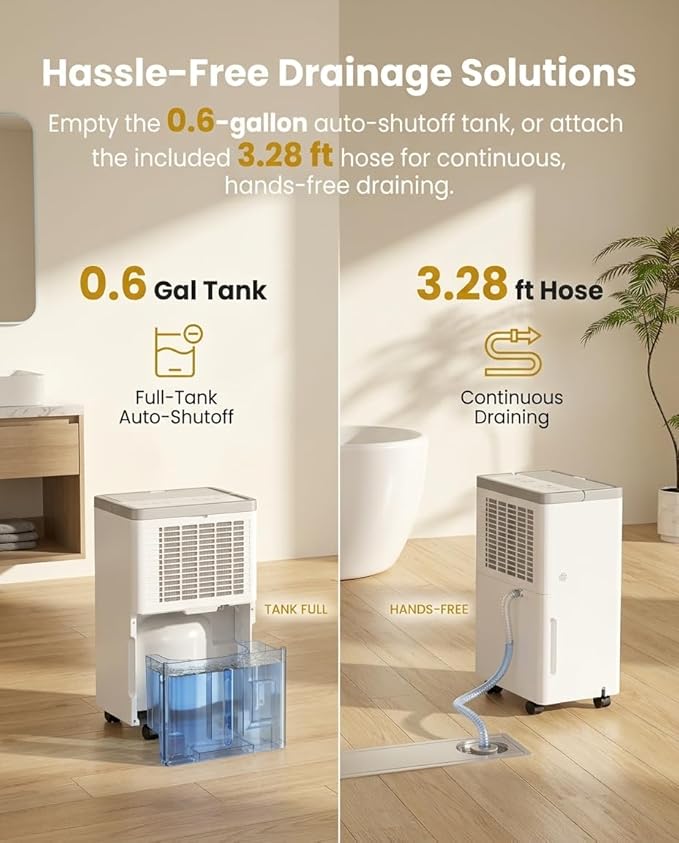 34 Pints Dehumidifier for Basement with Drain Hose, 38dB Quiet for Home Bedroom Bathroom, 24HR Timer, 3-Color Indicator, Auto Defrost, Child Lock