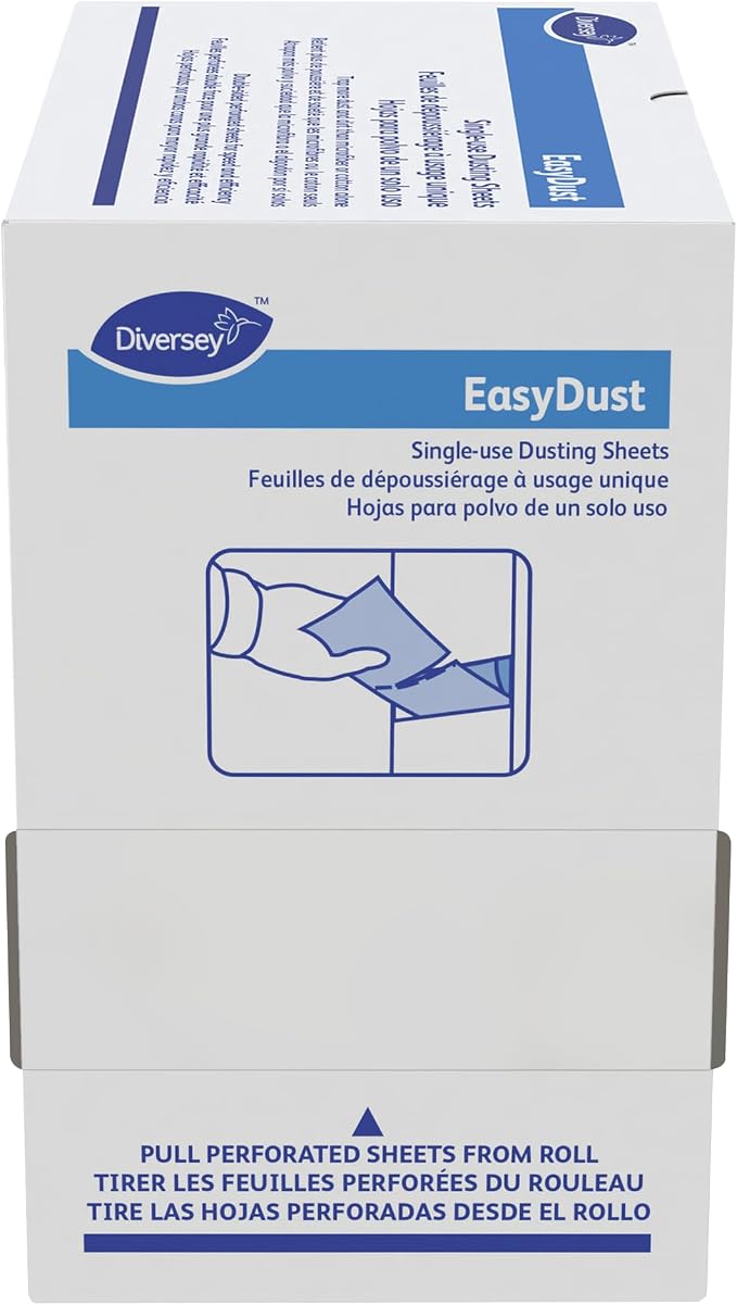 Diversey 9292466 EasyDust Single-use Dusting Sheets, Disposable Multisurface Cleaning Wipes for Floors, Dust Wipes Trap Dirt, Unscented 5x6-inch Sheets, 250-Sheets, 1-Box (Pack of 6)
