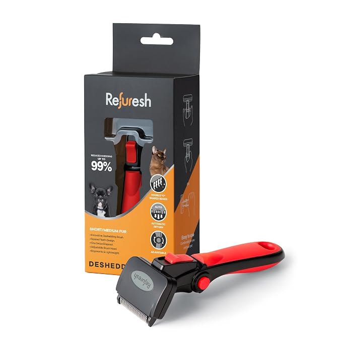 Deshedding Dog Brush for Short/Medium Hair (Small,Red) – Gentle Deshedding Tool for Dogs & Cats – Reduces Shedding, Without damaging Topcoat. Removes Loose Fur & Dead Undercoat.