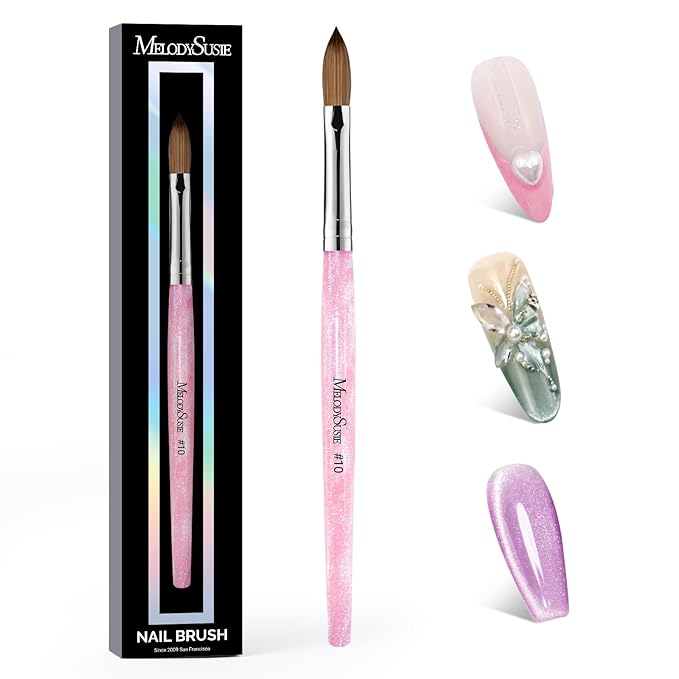 MelodySusie Kolinsky Acrylic Nail Brush,66% Kolinsky Hair,Professional Nail Art Brush for Acrylic Application, Aurora Collection Fine Glitter Brush, Size 10