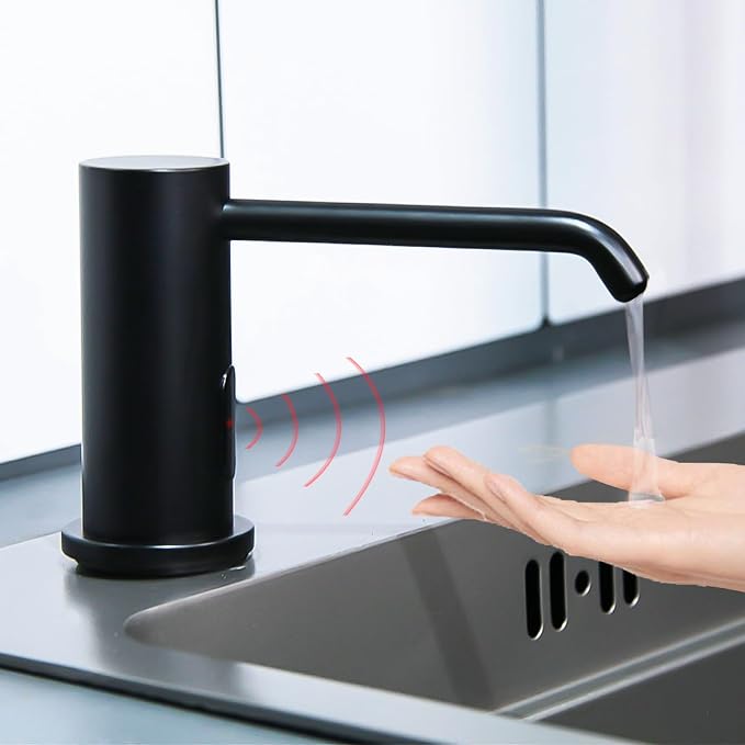Automatic Soap Dispenser for Kitchen Sink, Matte Black Touchless Built-in Liquid Soap Dispenser with 33.81oz/1000ml Motion Activated No Touch Sanitizer Dispenser for Bathroom with High Capacity