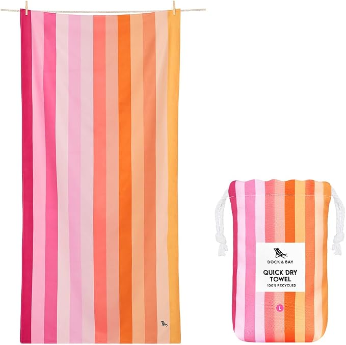 Dock & Bay Beach Towel - Quick Dry, Sand Free - Compact, Lightweight - 100% Recycled - Includes Bag - Rainbow Shores - Set of 4 - Extra Large (200x90cm, 78x35)