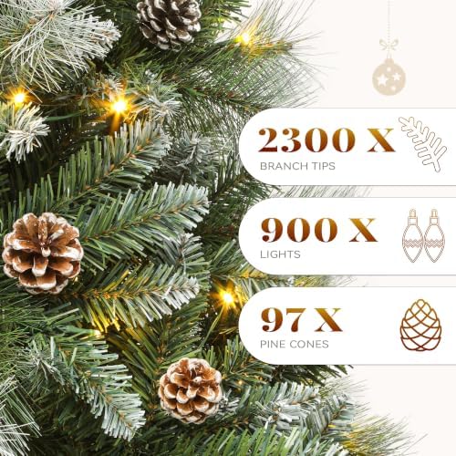 YITAHOME 9ft Prelit Christmas Tree w/Pine Cones & Pine Needles & Remote