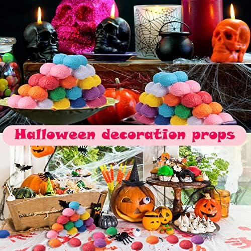Skylety 100 Pcs Brain Balls Bulk Halloween Funny Toy Mini, 10 Colors