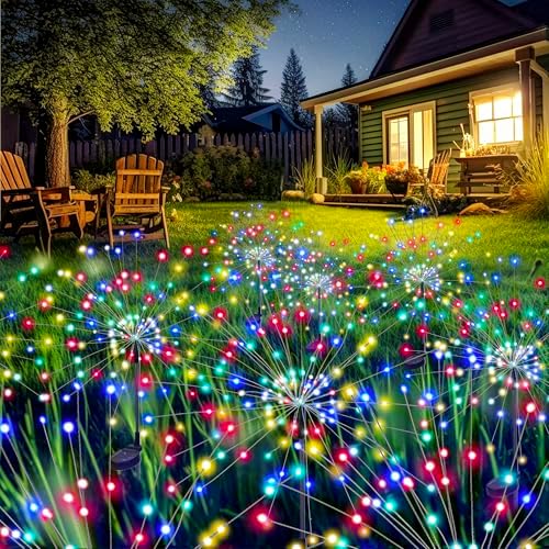 GIGALUMI 6 Pack Solar Firework Lights Outdoor, Garden Decor, Multicolored