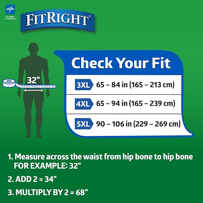 FitRight Bariatric Adult Incontinence Briefs with Tabs, Super Absorbent, 4XL, 65" to 94", 32 Count