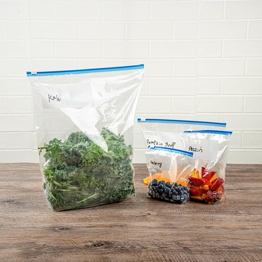 Restaurantware-Bag Tek 2 Gallon Freezer Slider Bags, 25 Disposable Zipper Pouch Bags - Slide Zipper, Expandable Bottom, Clear Plastic Freezer Bag, With Write-On-Label, For Food Storage