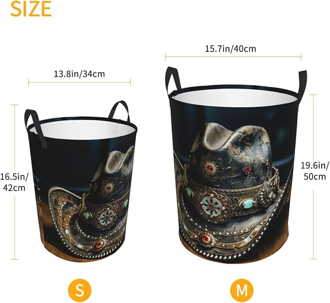 American West Rodeo Hat Large Foldable Laundry Basket Hamper,Storage Basket Bin With Handles,For Bathroom,College
