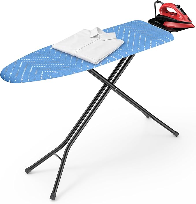 Kitsure Folding Ironing Board - Height Adjustable Iron Board in Full Size, Wobble-Free & Heavy-Duty Ironing Board with Cover and Pad for Heat Resistance, Light Blue, 43" L x 13" W x 35.8" H