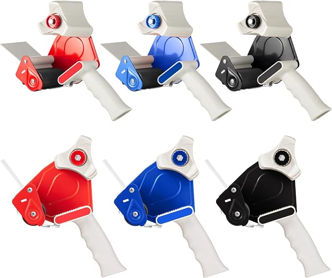 WILLBOND 6 Pack 3 Inch Wide Tape Gun Lightweight Packing Heavy Duty Tape Dispenser Gun for Moving Shipping Box Carton Seal Packing Shipping Dispenser (Red,Blue,Black)
