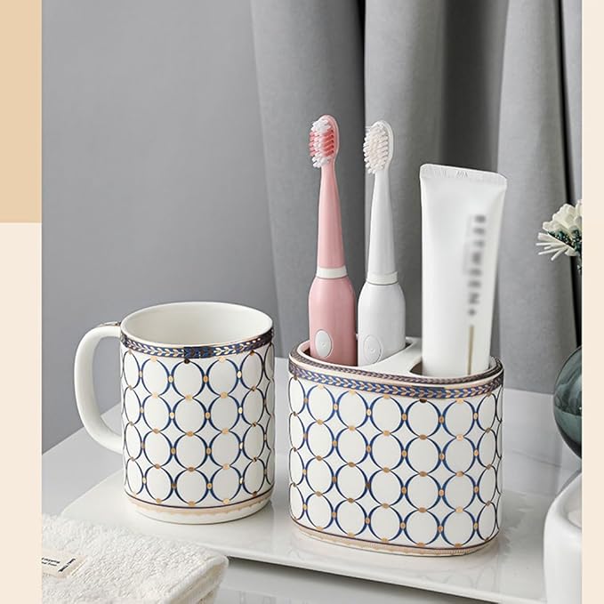 Toothbrush Rack Countertop Ceramic Toothbrush Box Bathroom Counter Storage Box Blue Toothpaste Box Can Hold Toothpaste Toothbrush and Comb Bathroom Toothbrush Holder(A), S11.3cm