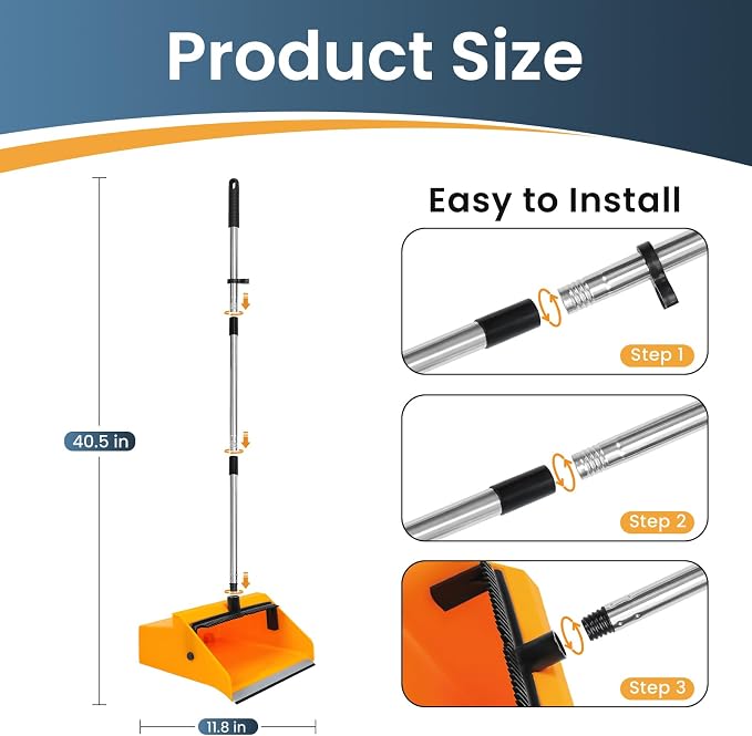 REEWII Large Broom and Dustpan Set，Long Handle Upright Dust Pan Outdoor Indoor for Courtyards, Garages, Lobbies, Shopping Malls, Market Floors, Sidewalks, Classroom Floor Cleaning