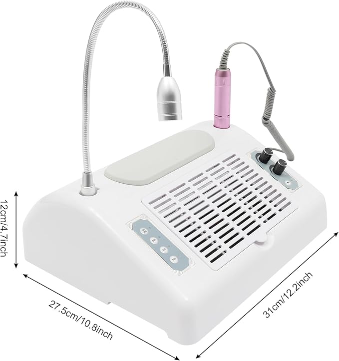 Gropyong 5 in 1 Nail Dust Collector for Polygel Acrylic Nails with Electric Nail Drill+UV Gel Nail Dryer Lamp+LED Desk Lamp+Hand Cushion,Professional Dust Collector for Nails Salon & Home Manicure