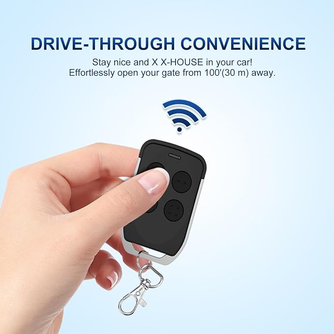 X X-HOUSE Gate Opener Remote Control Transmitter for X X-HOUSE & JUJIANG Automatic Swing Sliding Gate Openers with 100Ft Range, Replacement for JUJIANG Gate Opener Keychain Remote Security Kit