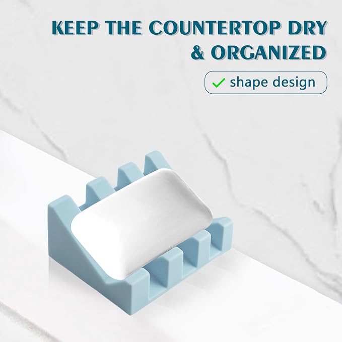 Self Draining Soap Dish Holder,Silicone Soap Dish,for Bathroom,Kitchen, Sponges，Can Extend Soap Life，Keep Soap Bars Dry and Easy Cleaning (Sky Blue,1-Pack)