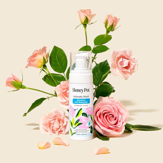 The Honey Pot Company - Feminine Wash - Sensitive w/Rosewater - pH Balanced, Herbal Infused Plant-Based Feminine Care for Sensitive Skin - Daily Intimate Cleanser for Women - 5.51 Fl Oz