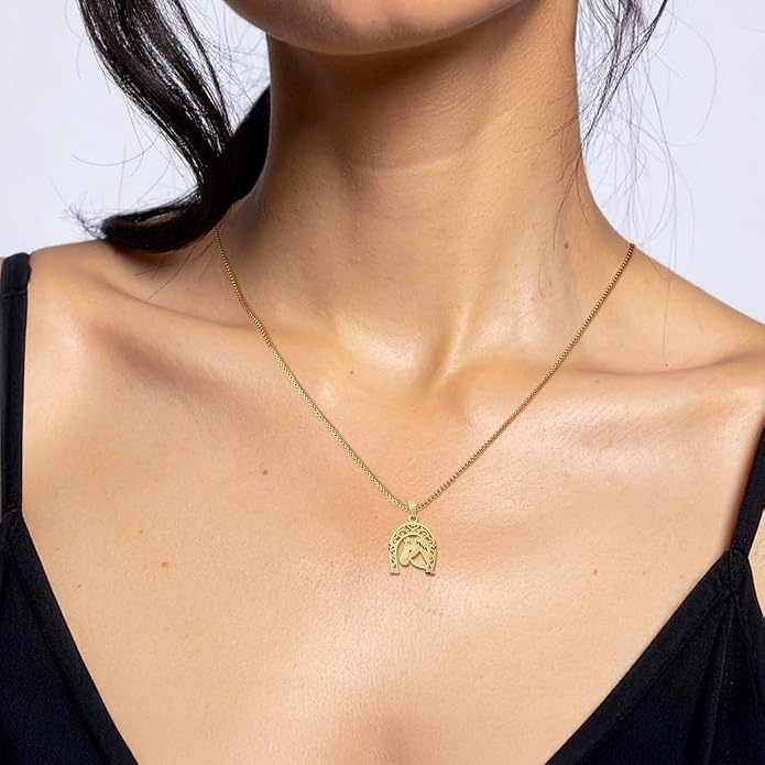 IceCarats 10K Yellow Gold Filigree Horseshoe Pendant Necklace | Polished, Solid, Medium, 23mm 7/8 inch
