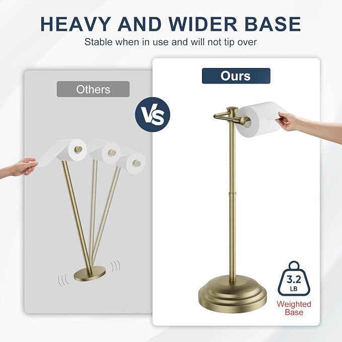 Antique Bronze Toilet Paper Holder Stand, Bathroom Toilet Paper Holder Free Standing, Stainless Steel Pivoting Toilet Tissue Roll Holder，Adjustable Height (14.76'' to 23.36'') Paper Holder