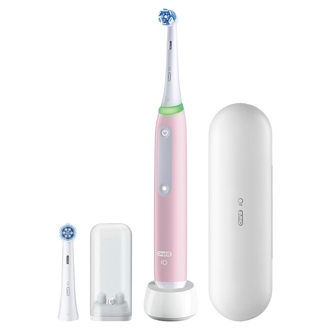 Oral-B Rechargeable Electric Toothbrush, iO3 Limited Deep Clean, 3 Cleaning Modes, Visual Pressure Sensor to Protect Gums, 2 Brush Heads, Travel Case, Azalea Pink