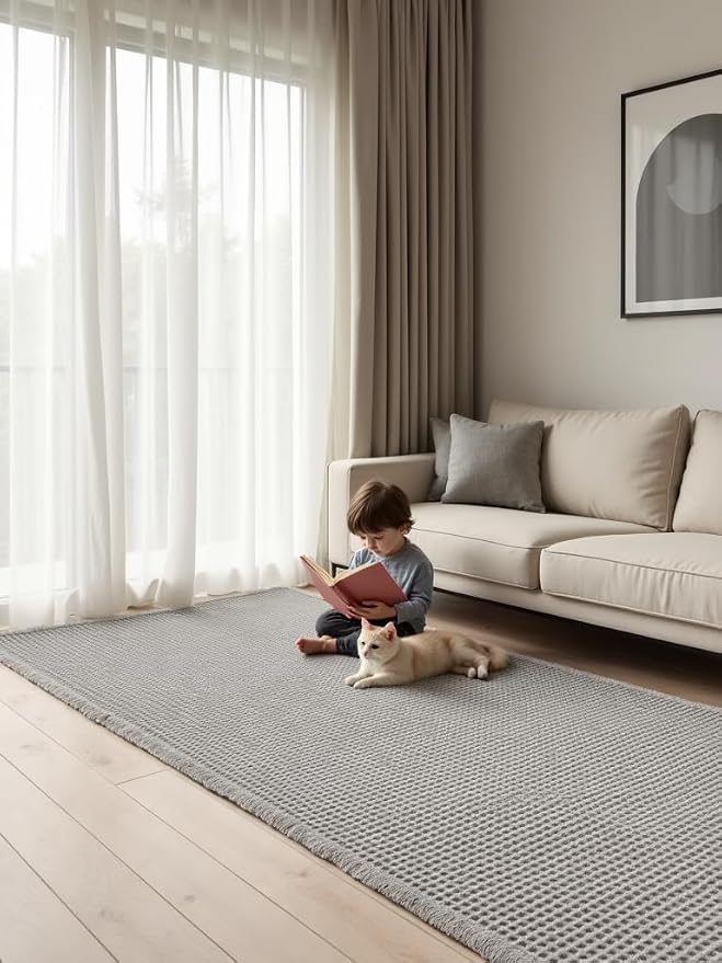 IM HOME Waffle Bath Mat Set 3 Piece Light Grey,Woven Modern Bath Rug Mats, Absorbent Non Slip Bath Floor Mat, Soft Washable Boho Bath Rugs with Tassels for Bathroom, Bedroom, Kitchen,Tub