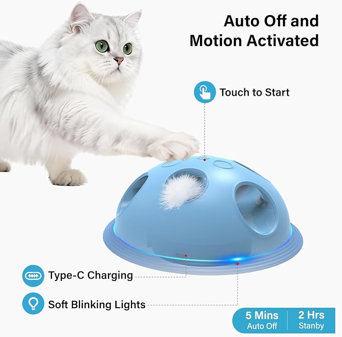 Pawingcat Automatic Cat String Toy 6 Holes Whack a Mole Cat Toy with Plush Running Cat Mouse Toy Hide and Seek Interactive Cat Toys for Indoor Cats（Blue）